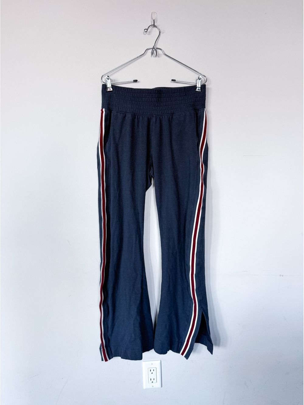 Tasc Urban Outfitters Navy High Rise Flare Split Hem Navy Side Stripe Sweatpants